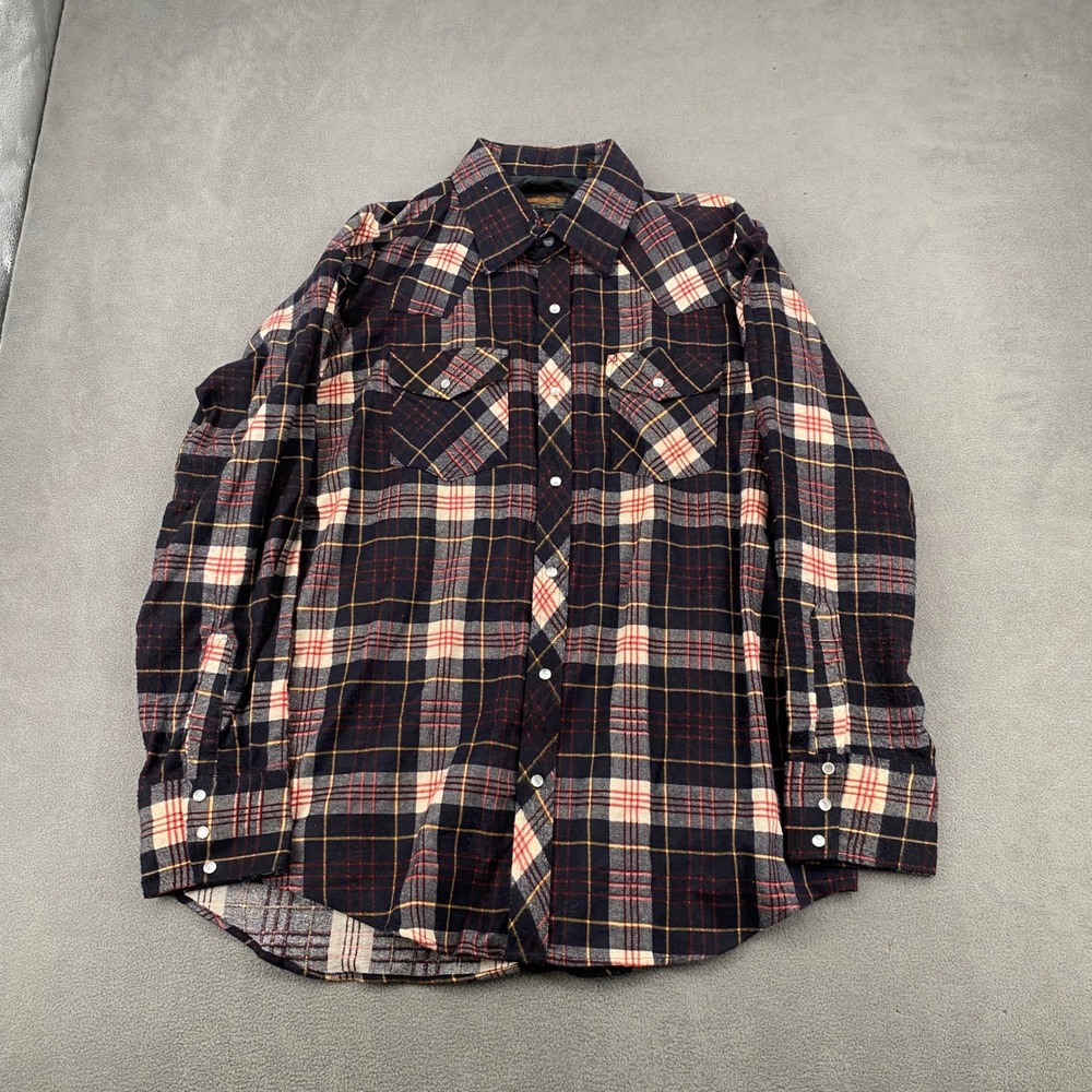 Stir-Ups Western Model sz Large Navy Red Plaid Pearl Snap Cotton Shirt JCP3342C